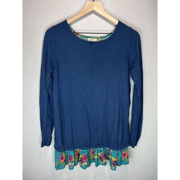 Matilda Jane Twist and Shout Sweater Top SMALL Teal Peplum Floral‎ Mixed Media - Picture 1 of 6